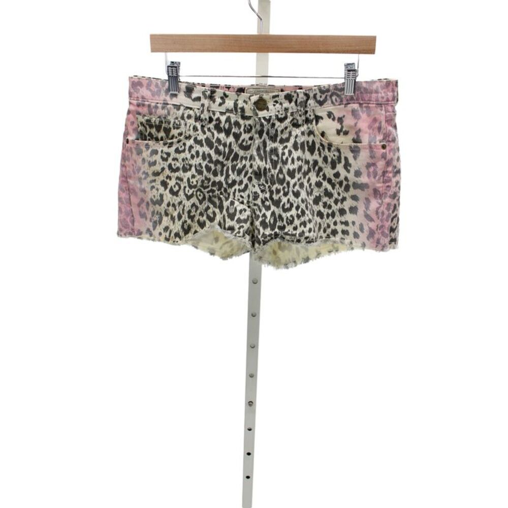 Current/Elliott Women Black Animal Print Denim Cut-Off Shorts Size L